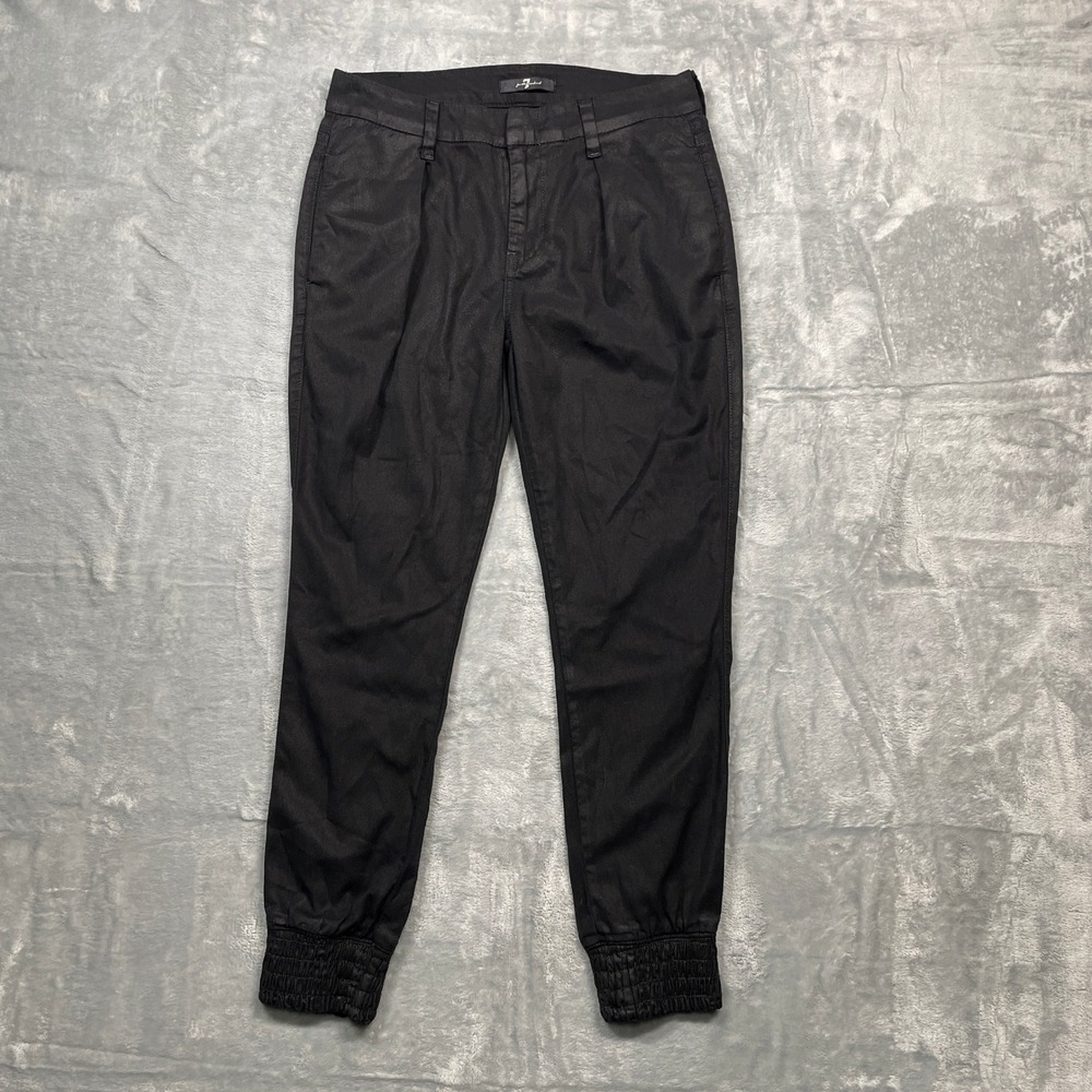 7 For All Mankind Black Coated Finish Jogger Pants Women's Size 24